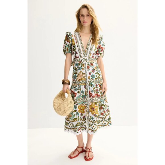 FARM Rio Botanicals Belted Midi Dress EUC Womens XS - Picture 1 of 2